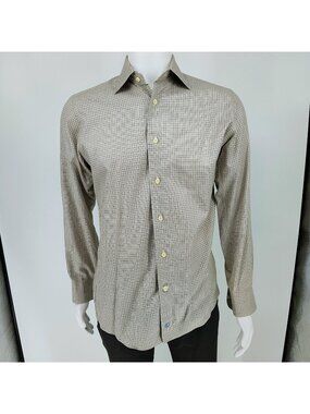 NWOT David Donahue Light Brown Checkered Trim Fit Dress Shirt (15 32/33)